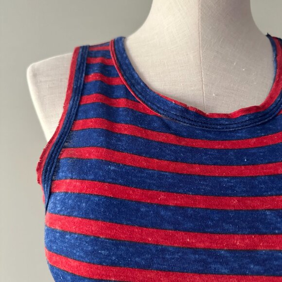 Current/Elliott Muscle Tank Top Womens Blue and Red Striped Hemp Cotton Tee - Picture 2 of 6